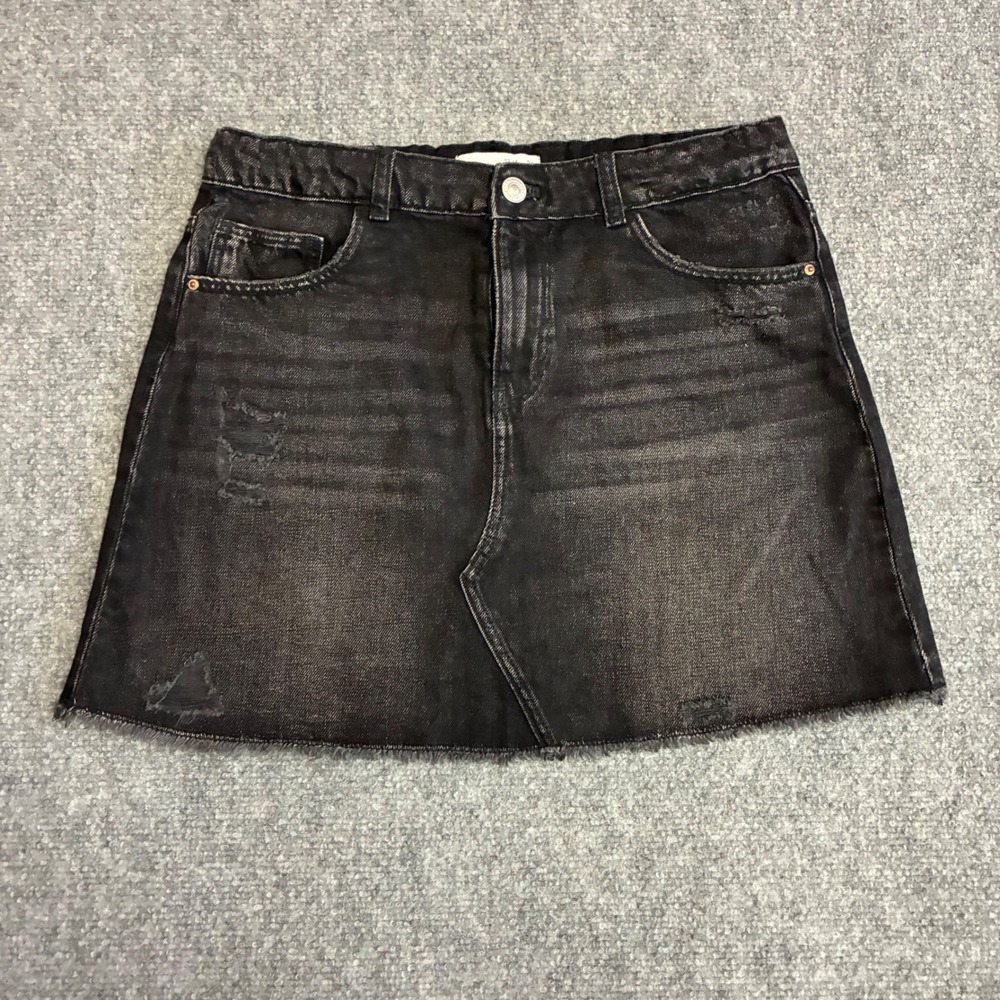 Zara Denim Mini Skirt Girls‎ 13-14 Black Distressed Raw Hem